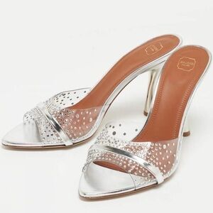Malone Souliers Julia Embellished High Heel Mules Women's Clear/Silver - NWT